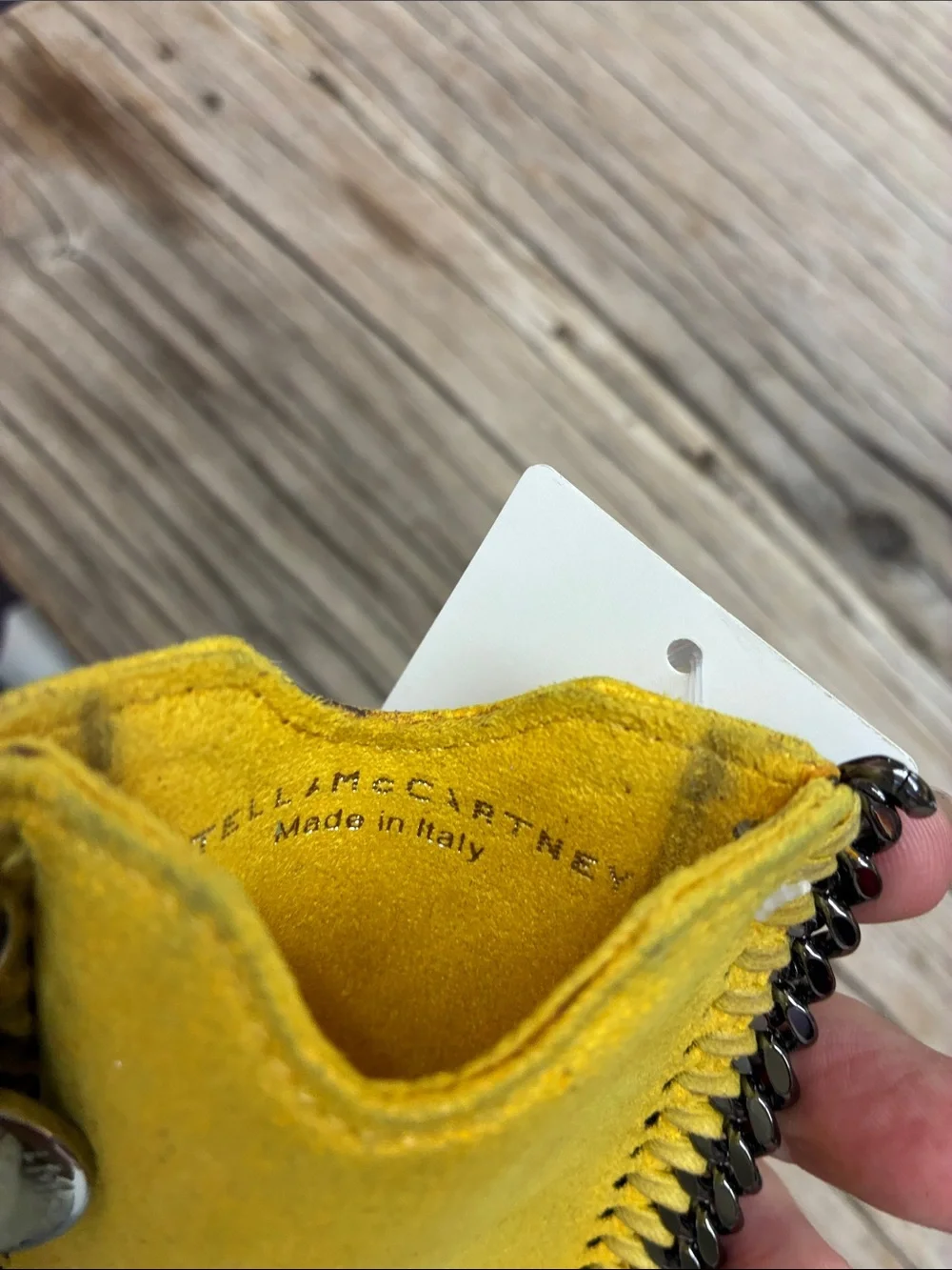 Stella McCartney Yellow Chain-Trim Phone Sleeve with Logo Charm